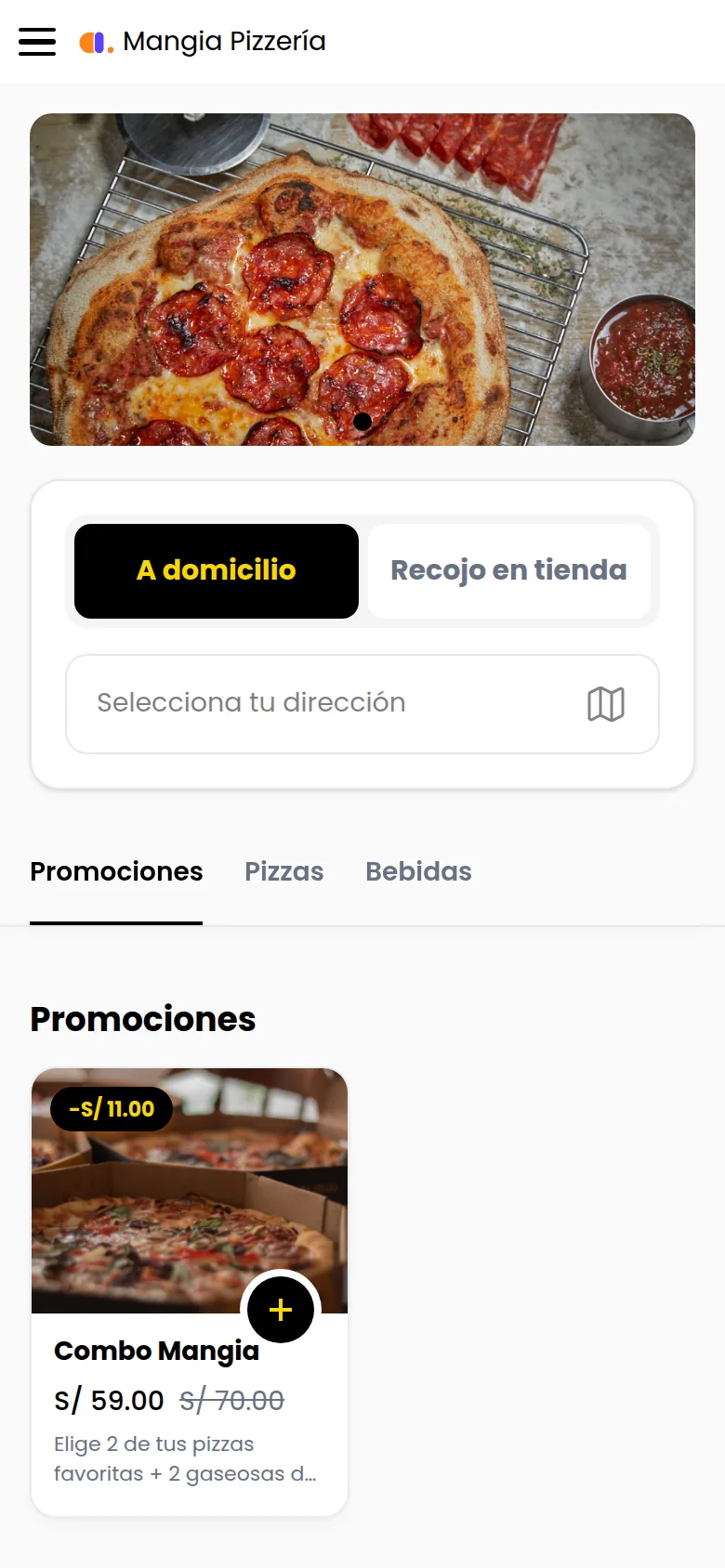 Tienda online de Aimo Food Delivery vista en el celular